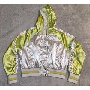Southpole Jacket 3X Lime White Embroidered Satin Vintage Y2K Hip Hop Hood Urban